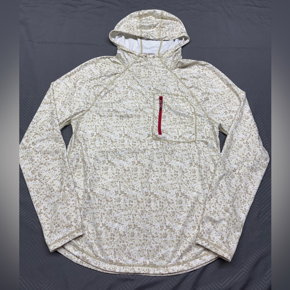 Topo Designs Cream Floral-Print Long Sleeve Hoodie with Red Zip Chest Pocket